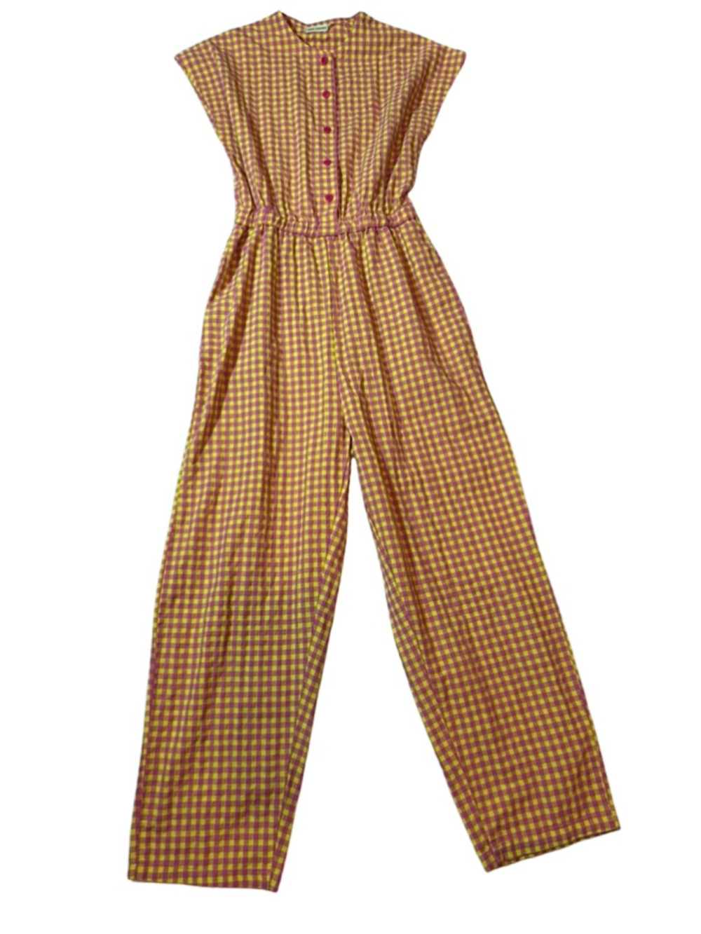 Bobo Choses Vichy Relaxed Gingham Jumpsuit Pink Yellow Check Wide Leg XS